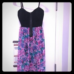 High-low black and floral dress